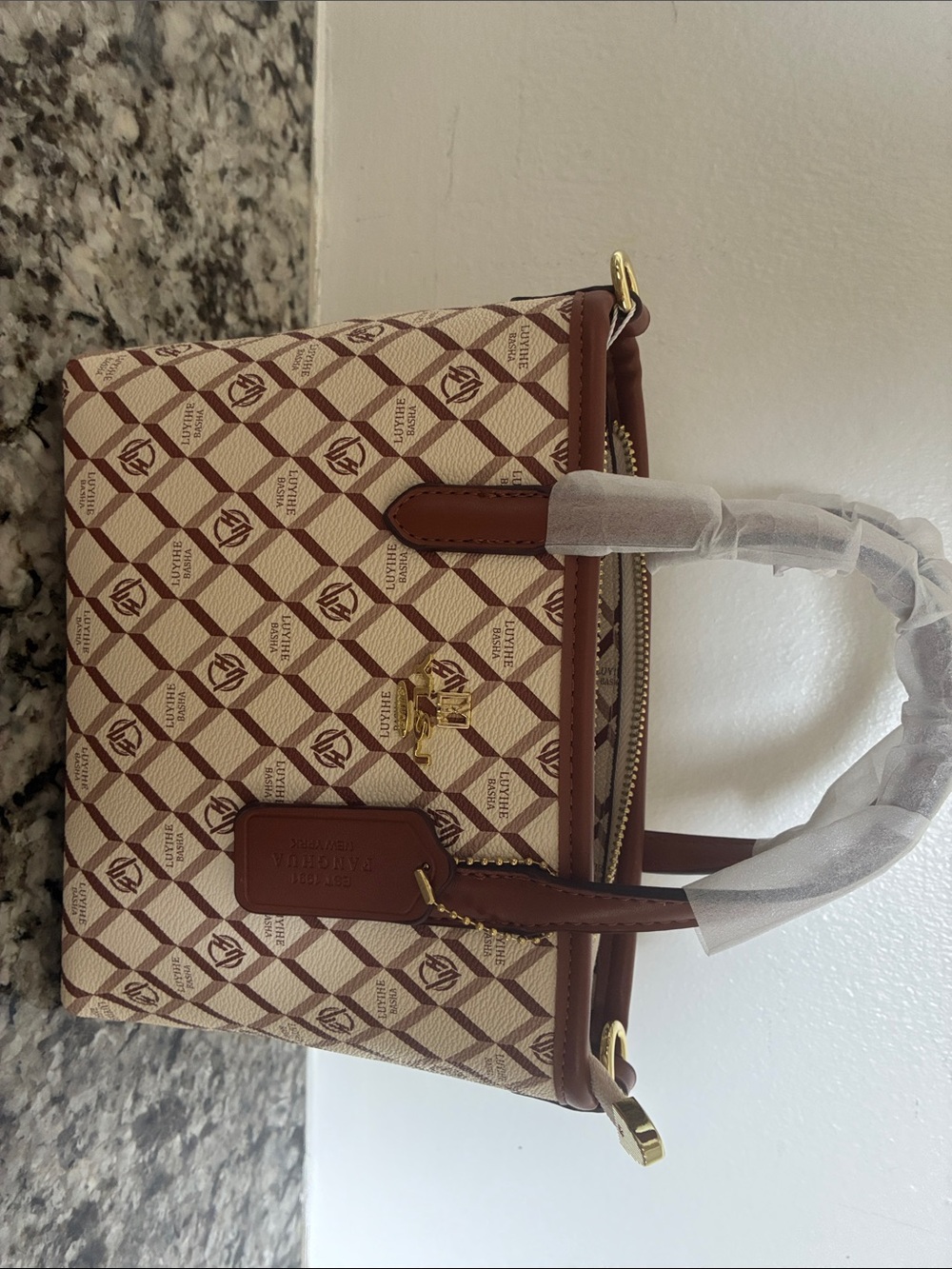 Beige and Brown Monogram Tote Bag